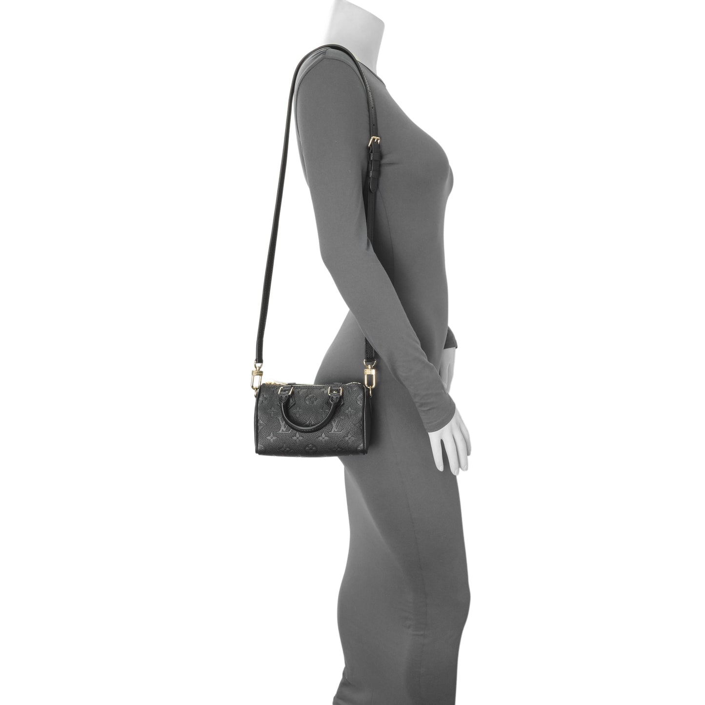 Exclusive Louis Vuitton Black Empreinte Monogram Nano Speedy — Lifestyle View