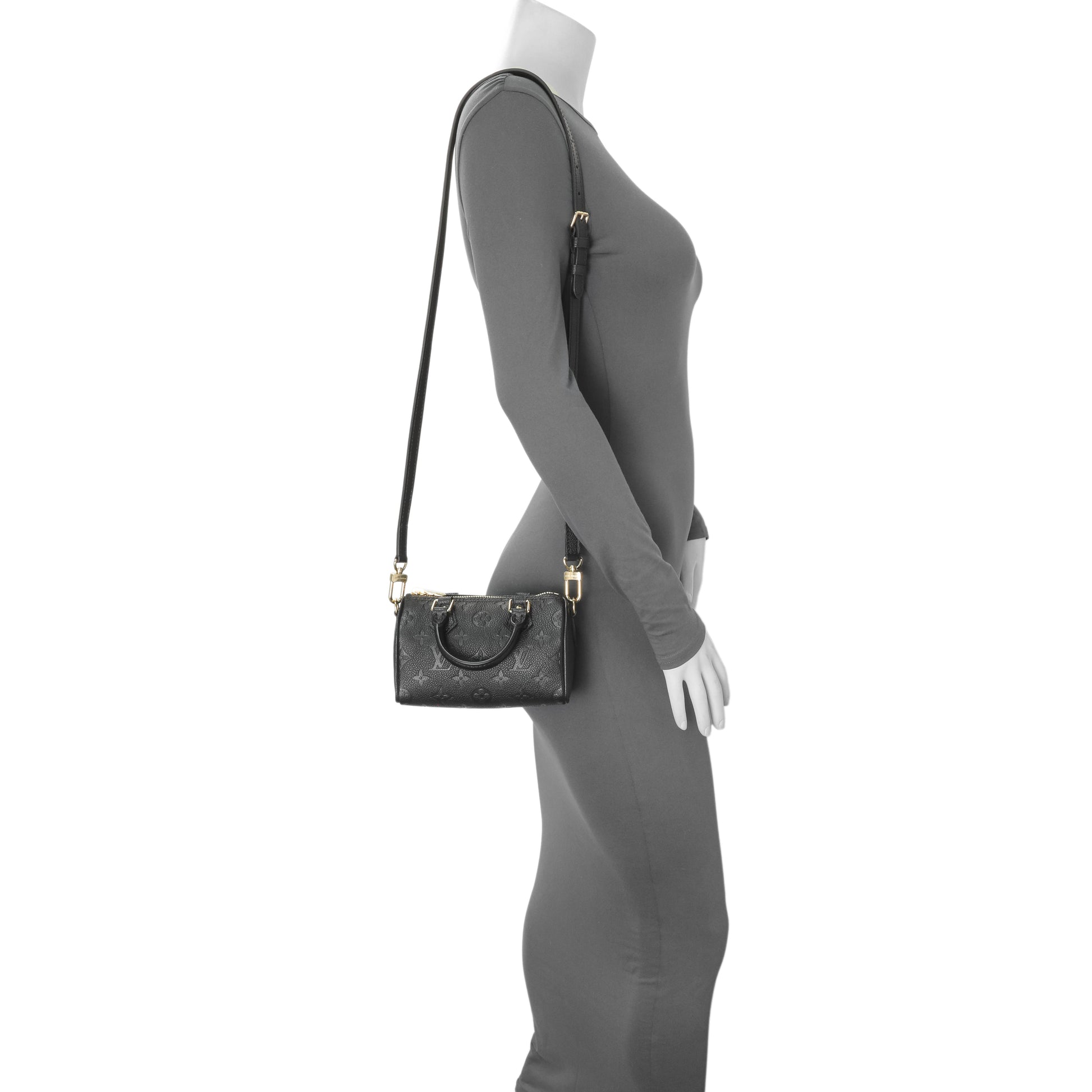 Exclusive Louis Vuitton Black Empreinte Monogram Nano Speedy — Lifestyle View