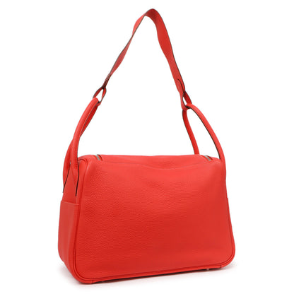 Exclusive Hermes Rouge Pivoine Clemence Lindy 34 — Side View