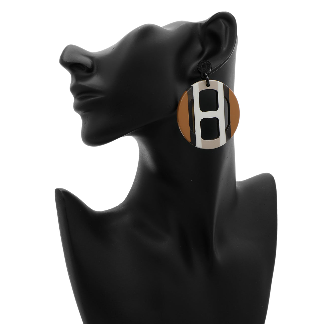 Exclusive Hermes Lacquered Horn H Equipe Earrings — Back View