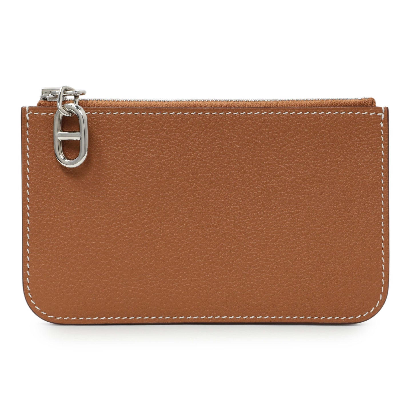 Exclusive Hermes Gold Evercolor Zipengo Chain D'Ancre Card Holder — Front View