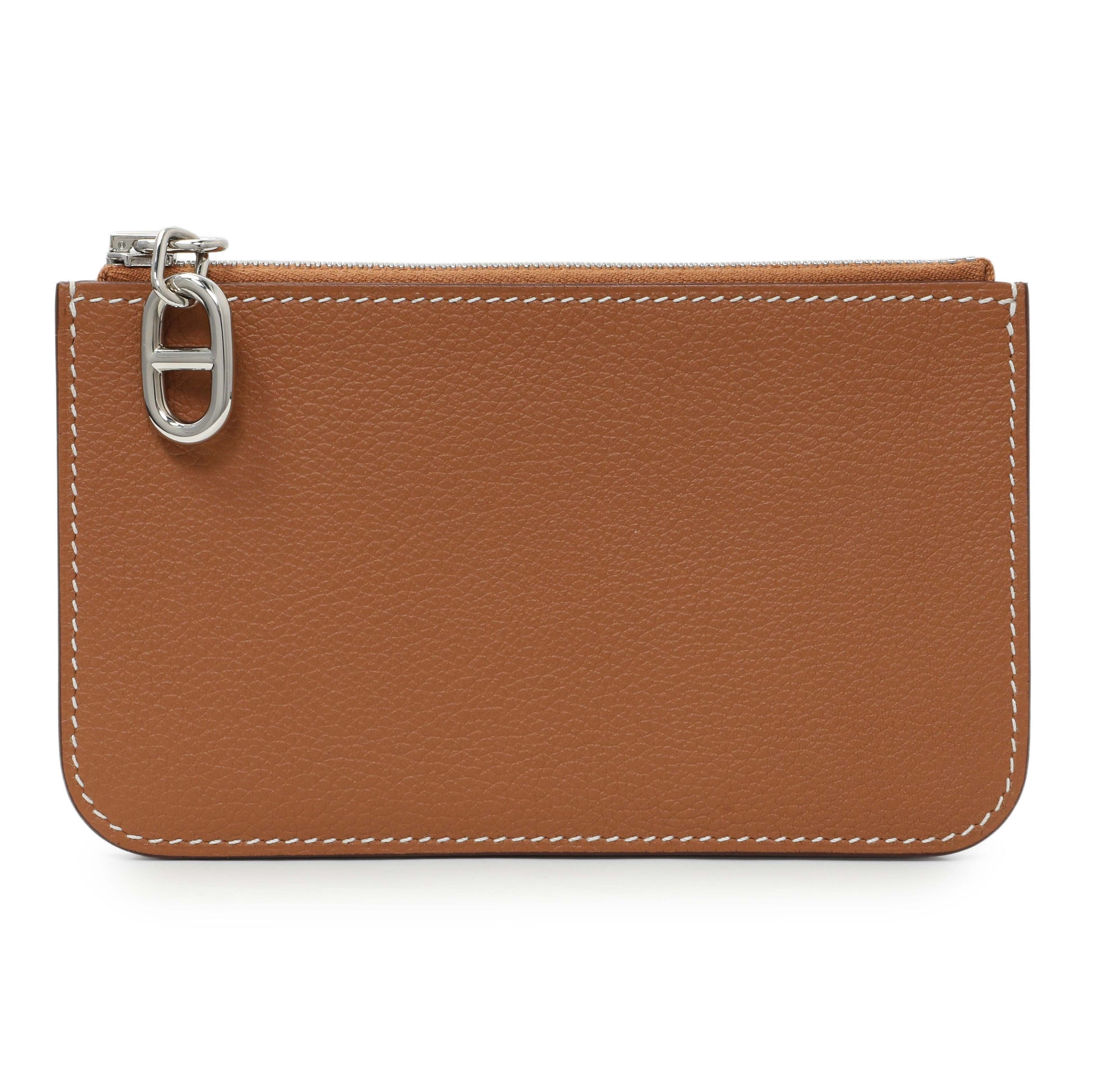 Exclusive Hermes Gold Evercolor Zipengo Chain D'Ancre Card Holder — Front View