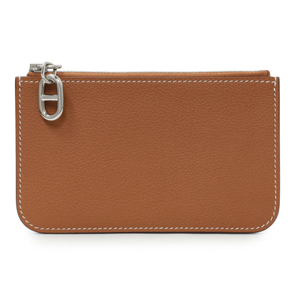 Exclusive Hermes Gold Evercolor Zipengo Chain D'Ancre Card Holder — Front View