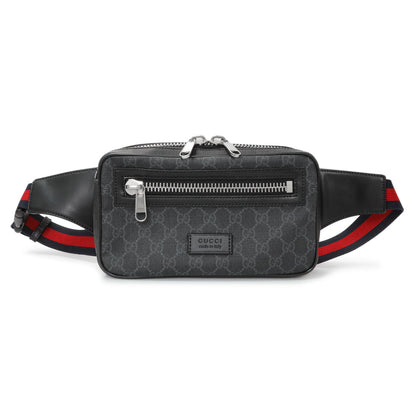 Exclusive Gucci Black Soft GG Supreme Monogram Web Belt Bag — Front View