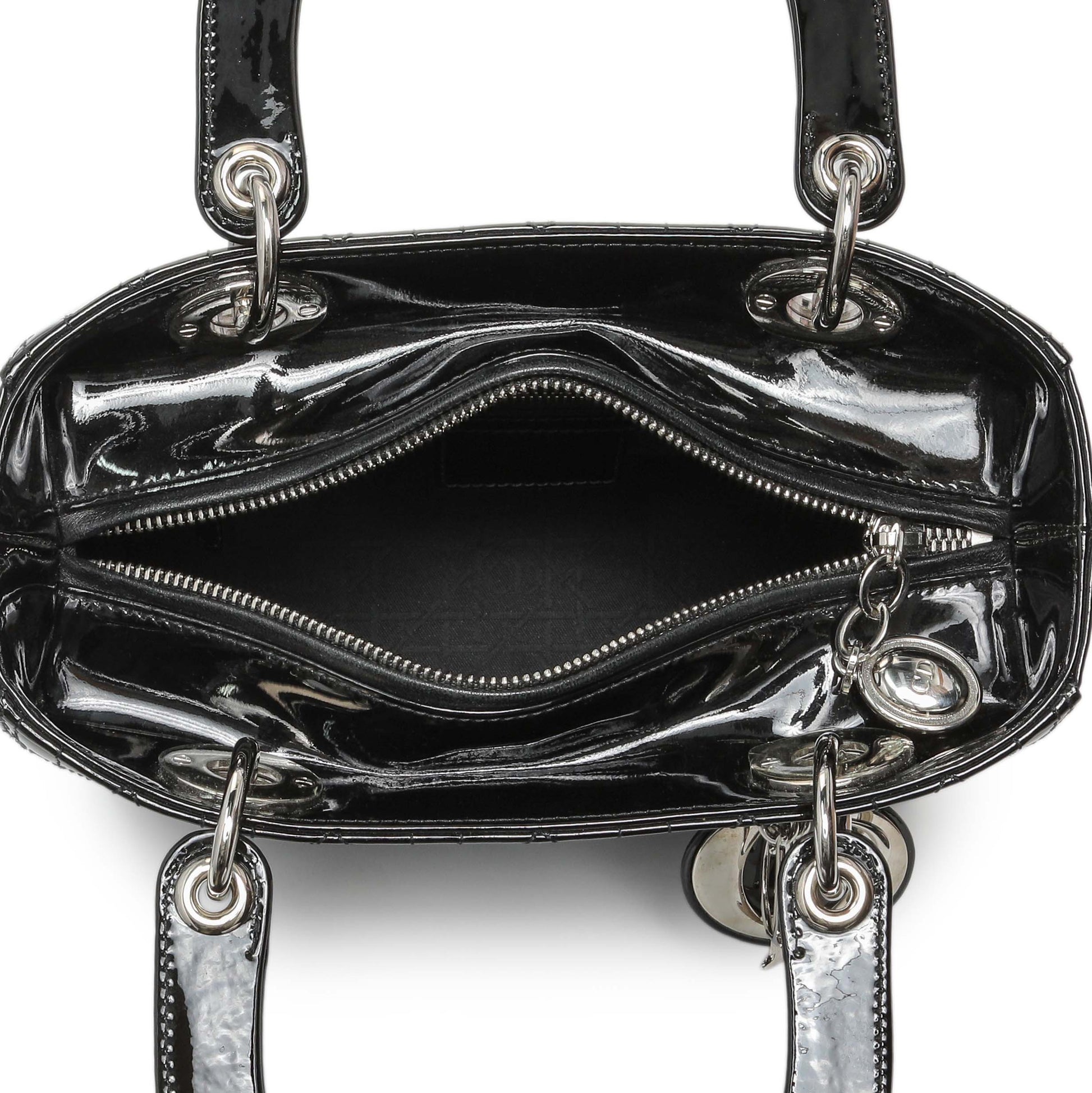 Exclusive Christian Dior Black Patent Cannage Medium Lady Dior — Top View