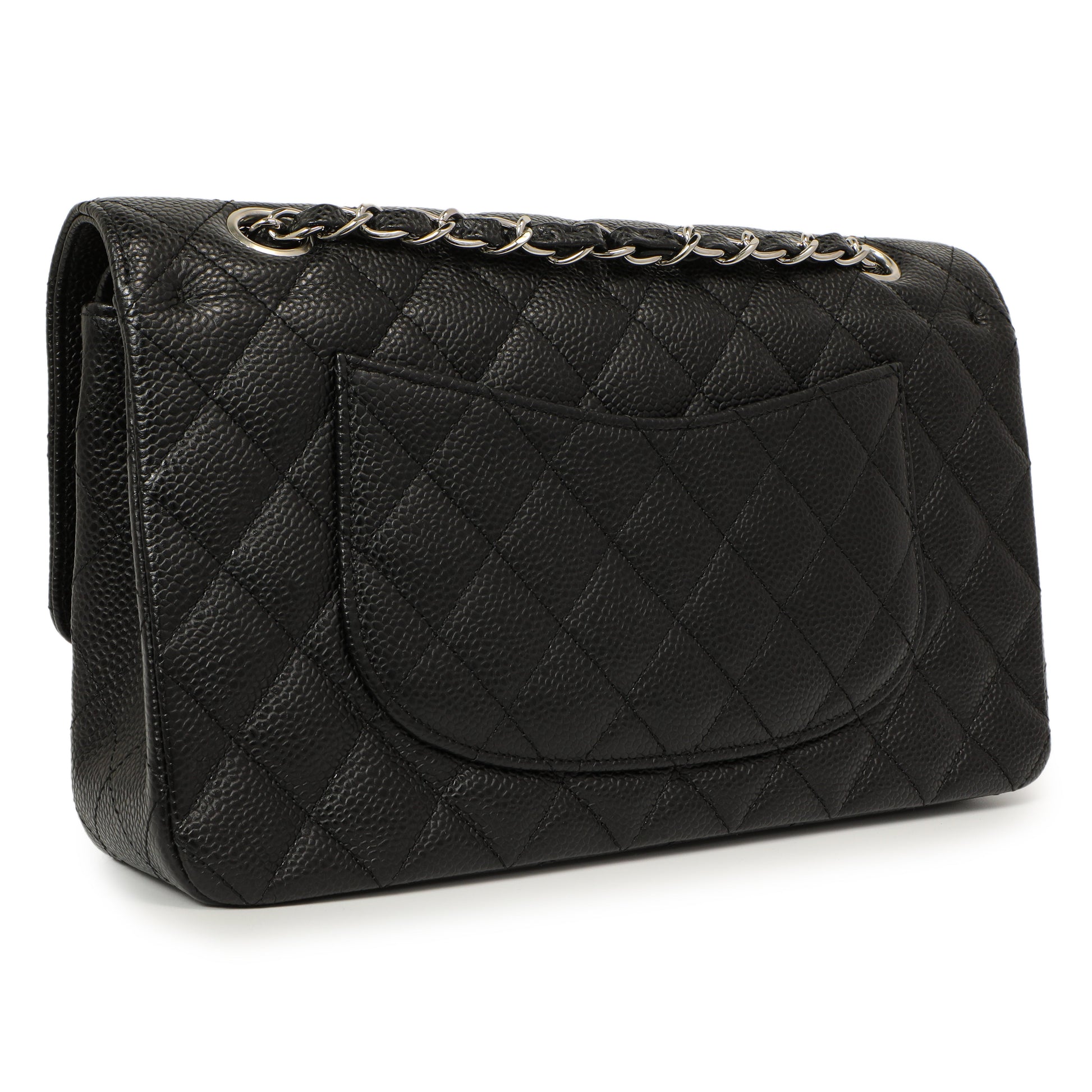 Exclusive Chanel Black Quilted Caviar Medium Classic Double Flap — Side View