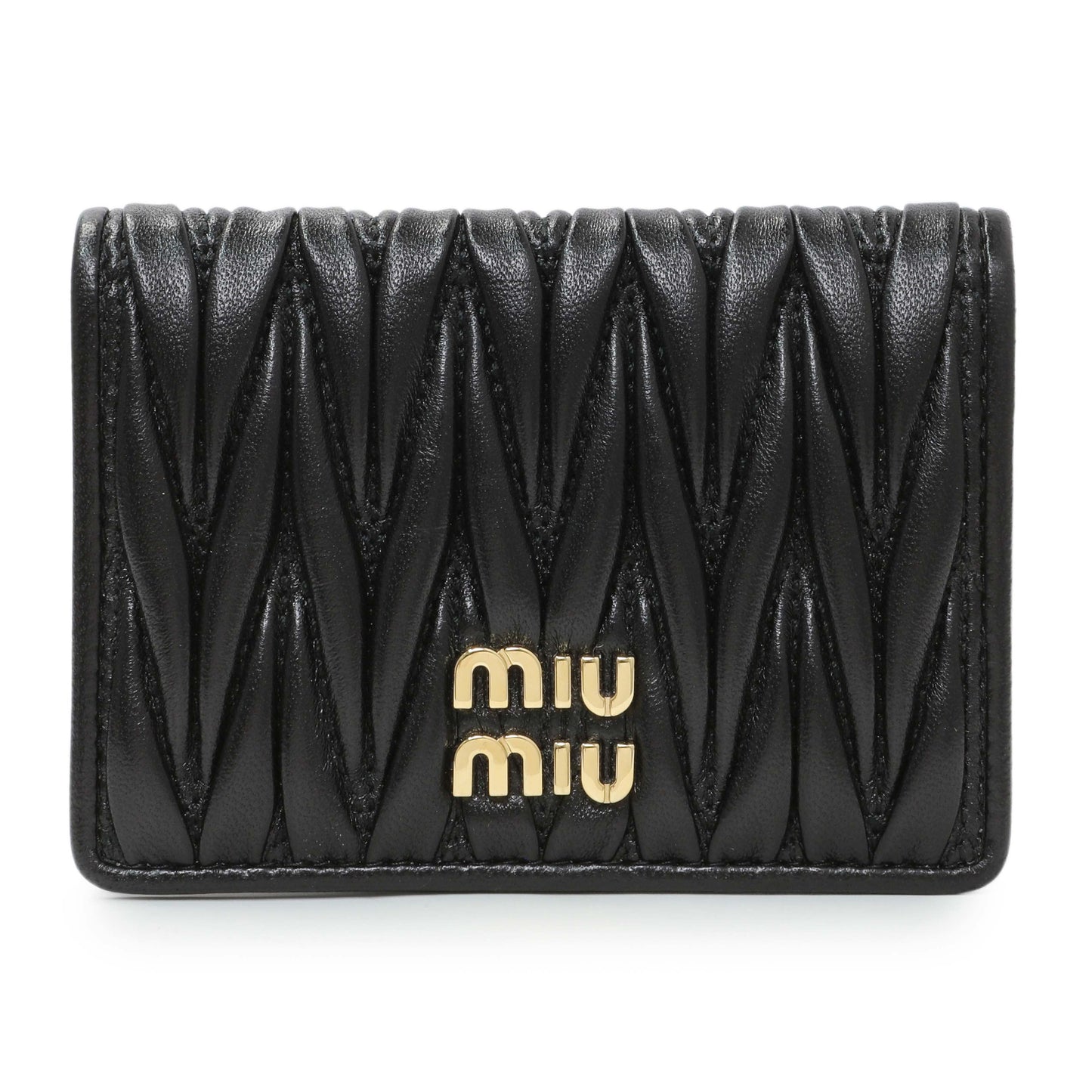 Exclusive Miu Miu Black Nappa Matelasse Card Holder — Front View
