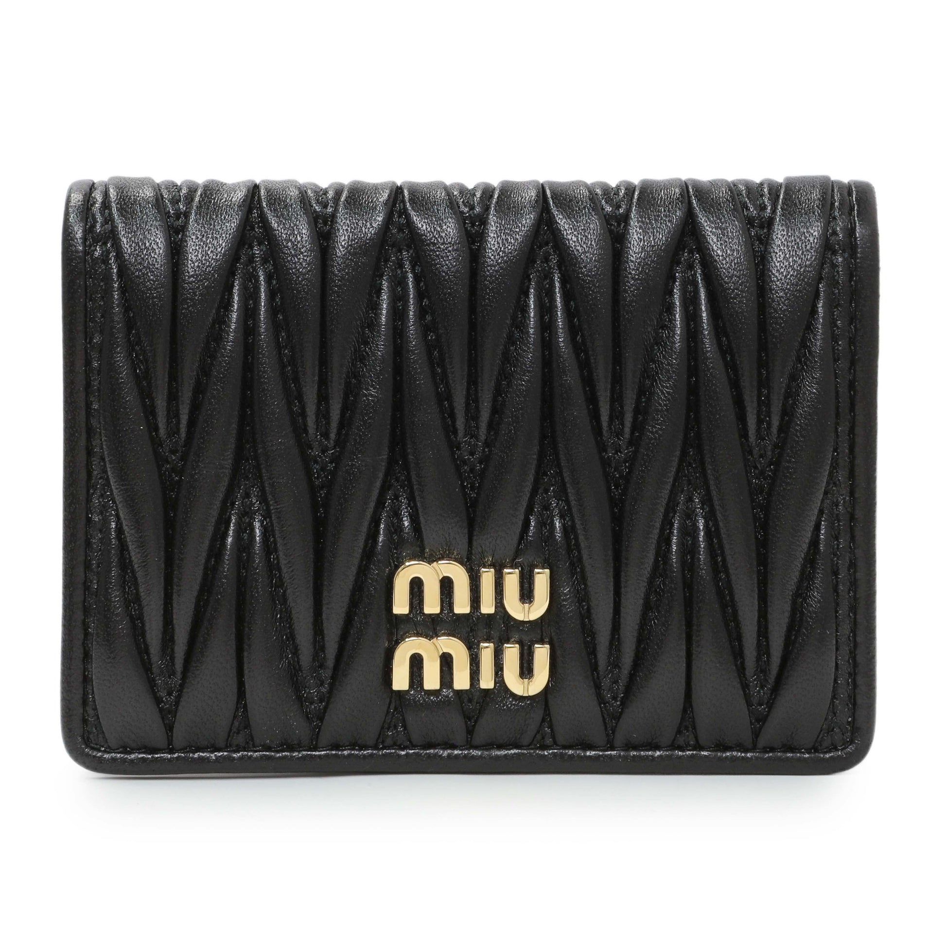 Exclusive Miu Miu Black Nappa Matelasse Card Holder — Front View