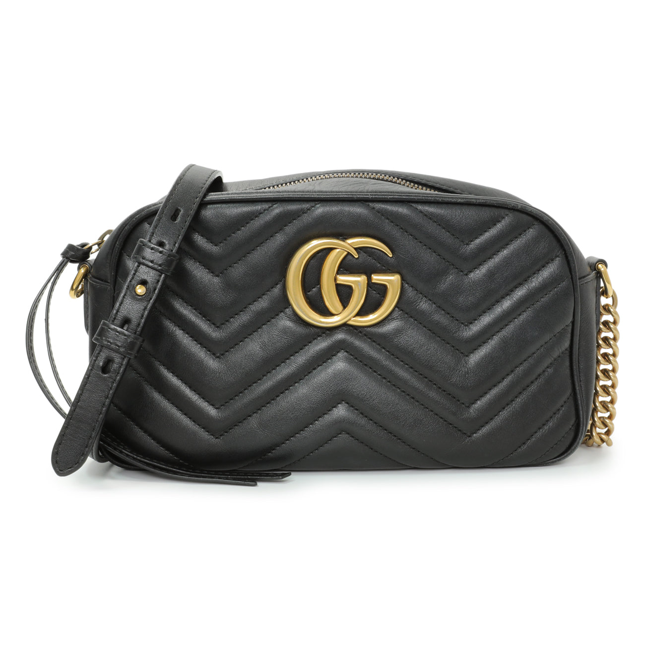 Exclusive Gucci Black Calfskin Matelasse Small GG Marmont Chain Shoulder Bag — Front View