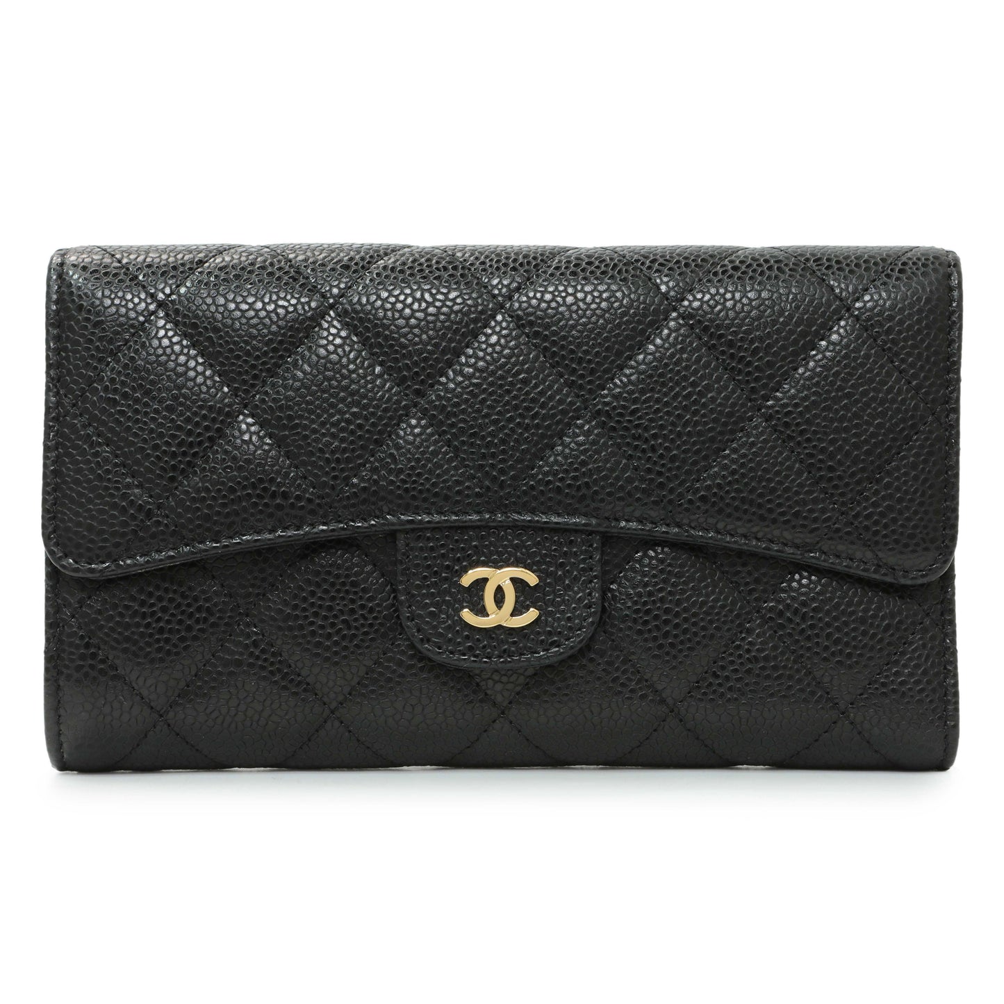 Exclusive Chanel Black Quilted Caviar Large Flap Wallet — Front View