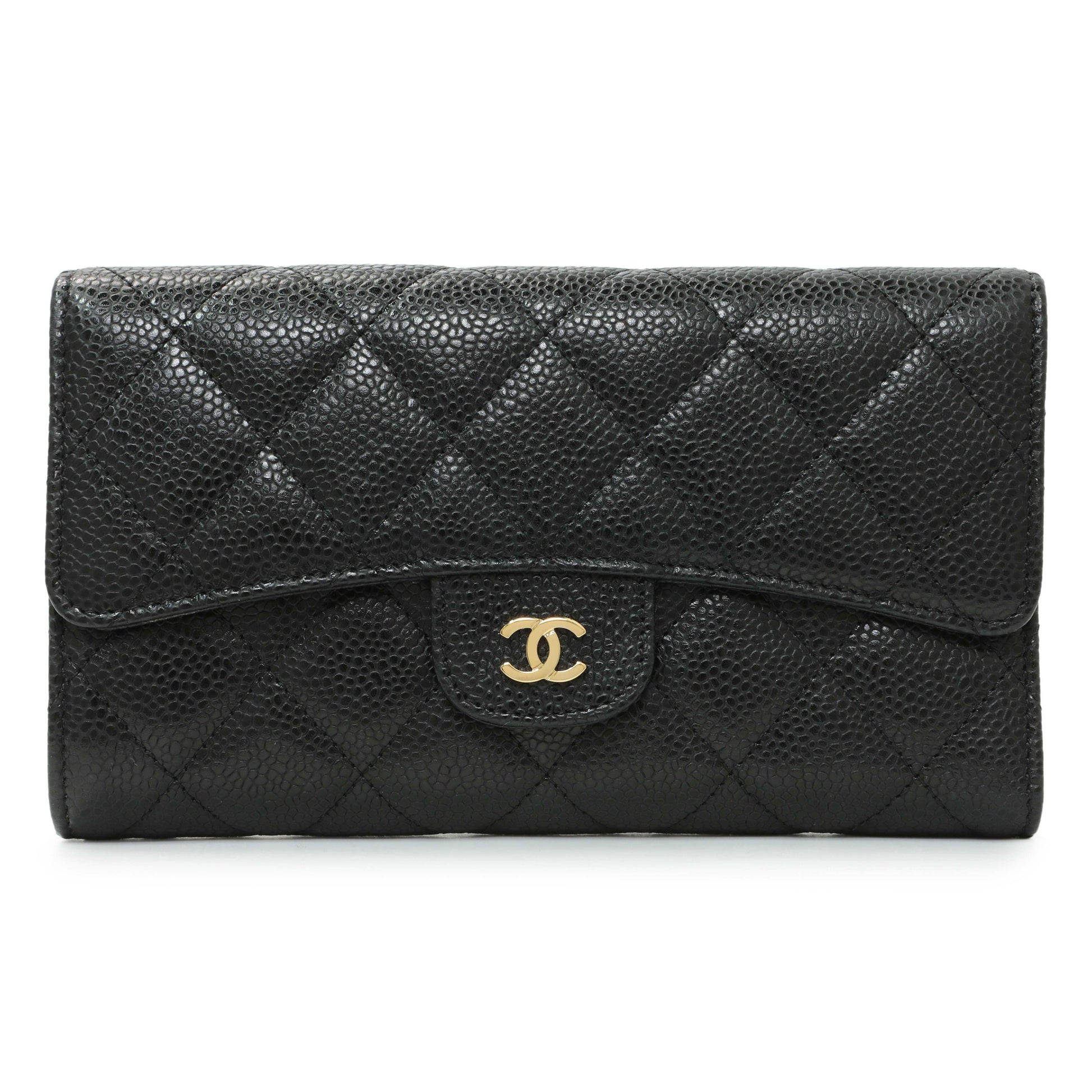 Exclusive Chanel Black Quilted Caviar Large Flap Wallet — Front View