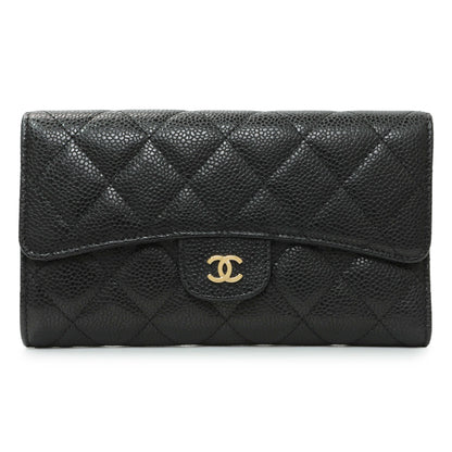 Exclusive Chanel Black Quilted Caviar Large Flap Wallet — Front View