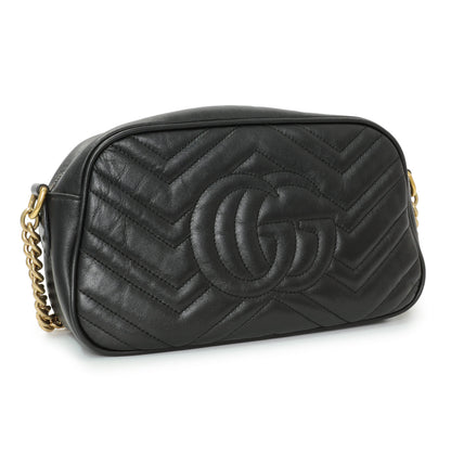 Exclusive Gucci Black Calfskin Matelasse Small GG Marmont Chain Shoulder Bag — Side View