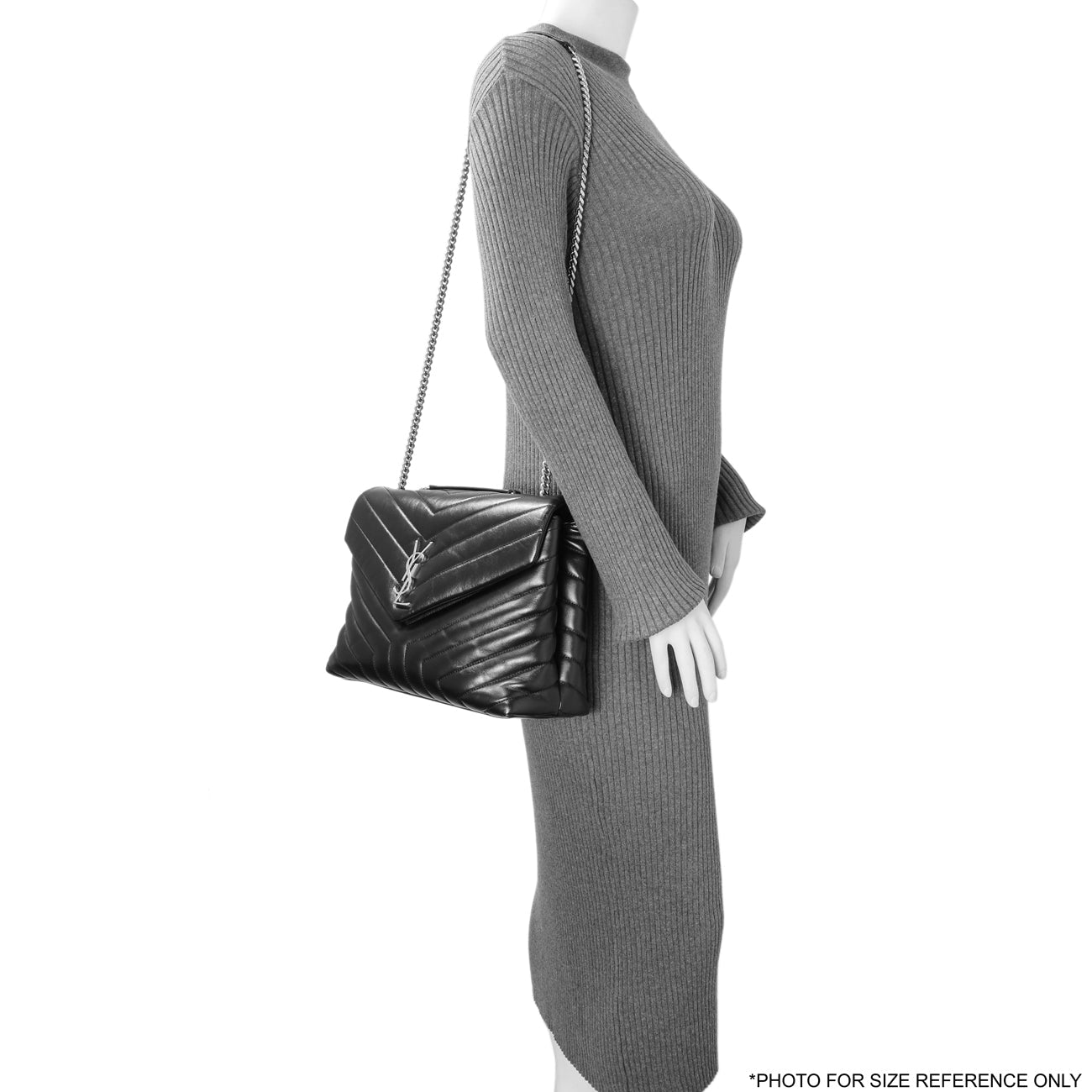 Exclusive Saint Laurent Black Calfskin Y Quilted Monogram Medium Loulou Chain Satchel — Alternate View 12