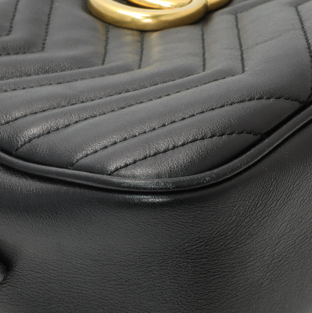 Exclusive Gucci Black Calfskin Matelasse Small GG Marmont Chain Shoulder Bag — Top View