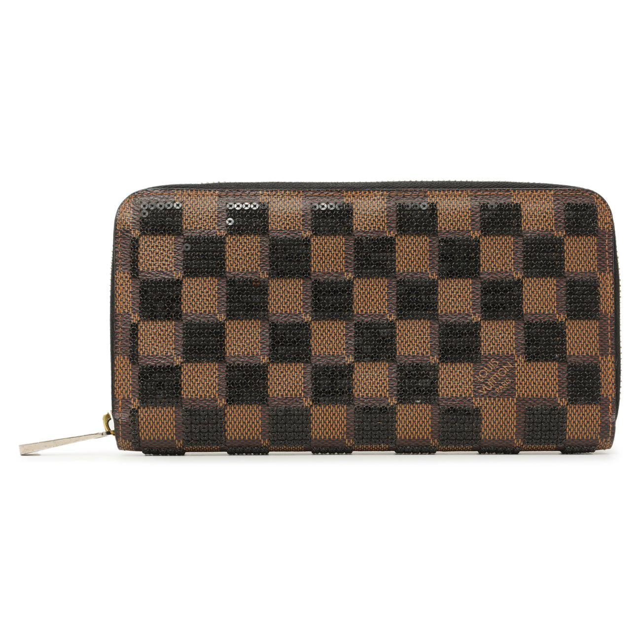 Exclusive Louis Vuitton Black Damier Paillettes Zippy Wallet — Front View
