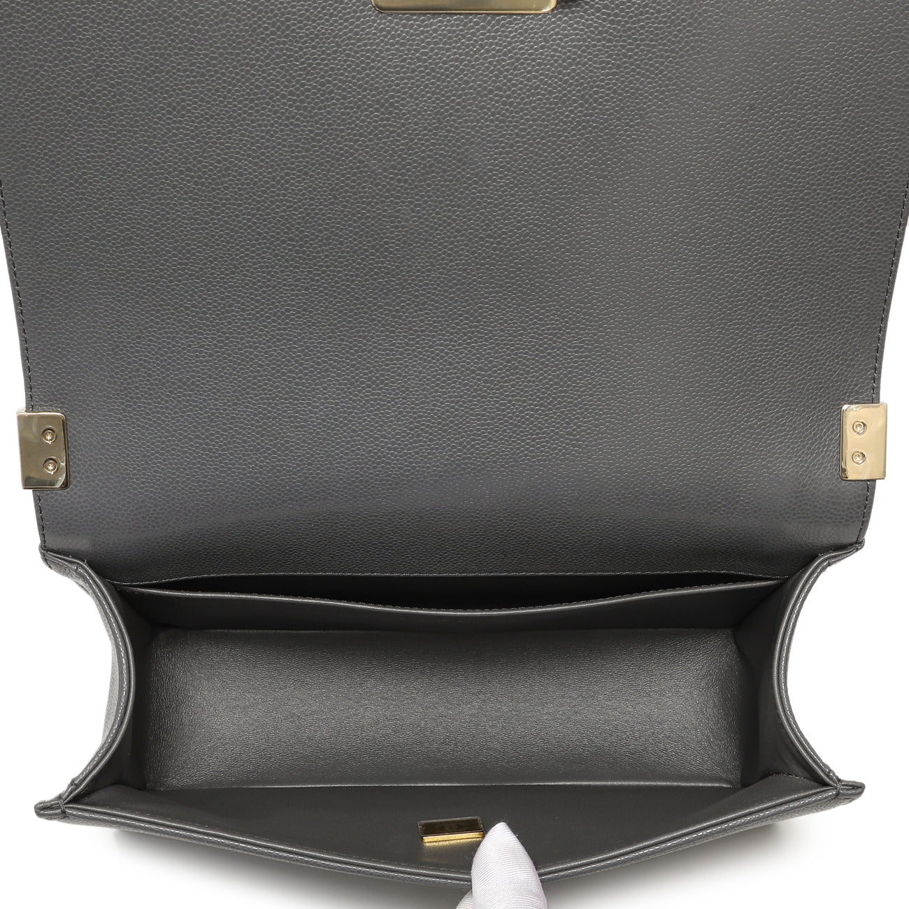 Exclusive Chanel Dark Grey Quilted Caviar Medium Boy Bag — Detail View