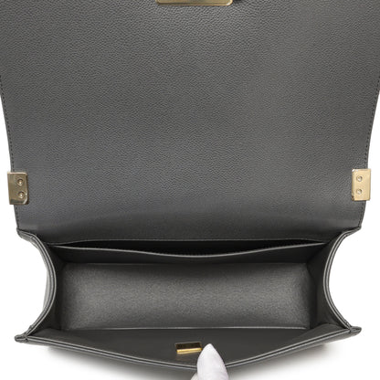 Exclusive Chanel Dark Grey Quilted Caviar Medium Boy Bag — Detail View