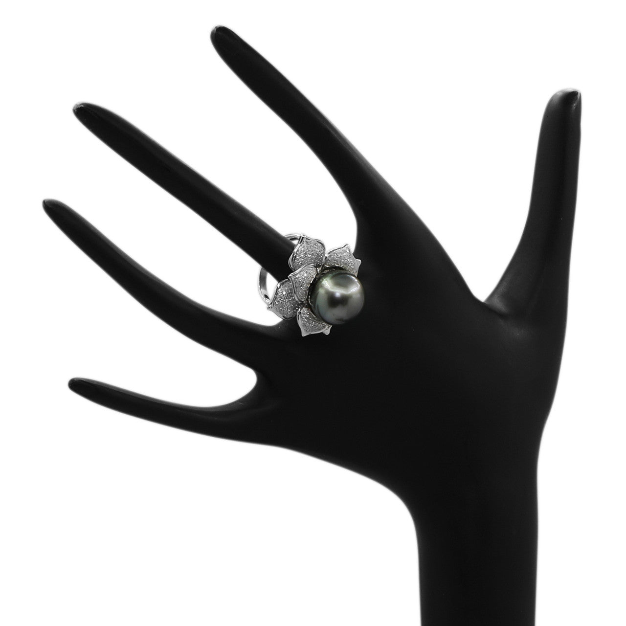Exclusive 18k White Gold 14.4mm Tahitian Pearl & Diamond Ring — 5.5 — Top View