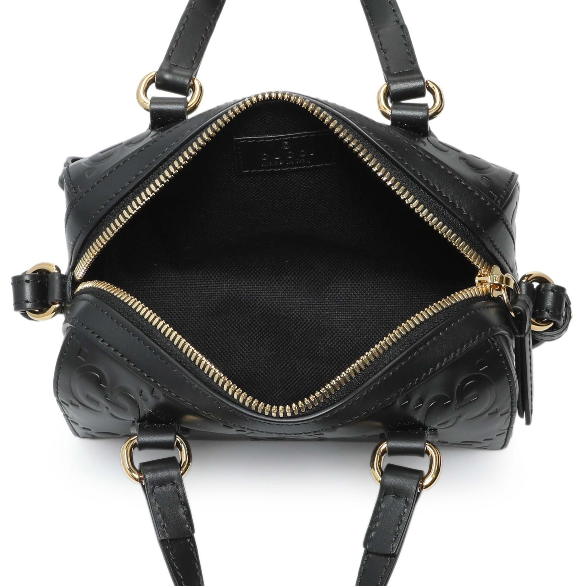 Exclusive Gucci Black Calfskin Jumbo GG Embossed Super Mini Top Handle Bowler Bag — Top View