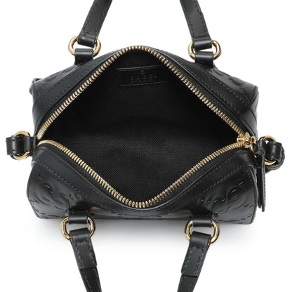 Exclusive Gucci Black Calfskin Jumbo GG Embossed Super Mini Top Handle Bowler Bag — Top View
