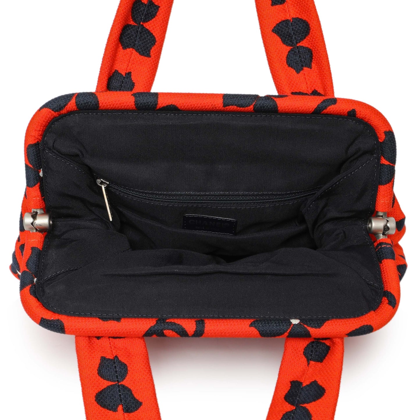 Exclusive Chanel Red Floral Canvas Frame Tote — Top View