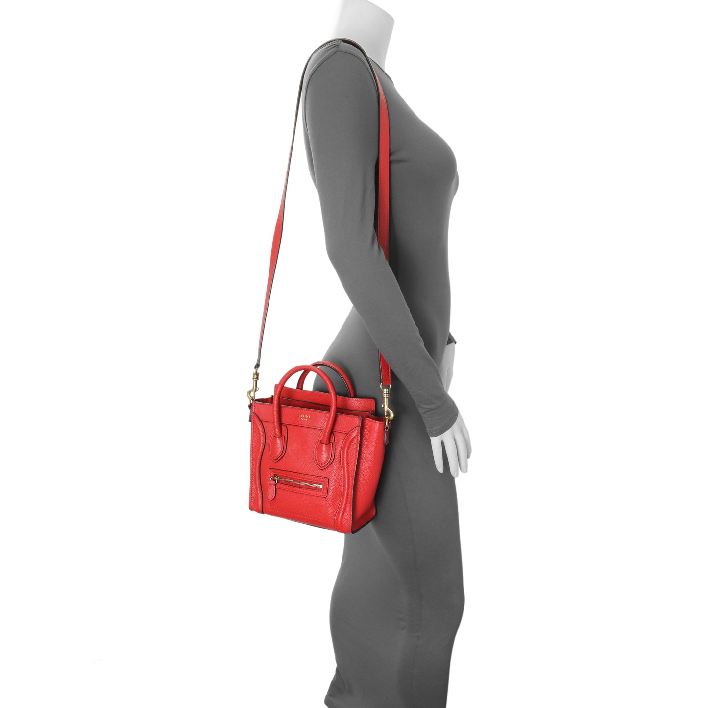 Exclusive Celine Red Drummed Calfskin Nano Luggage — Alternate View 7