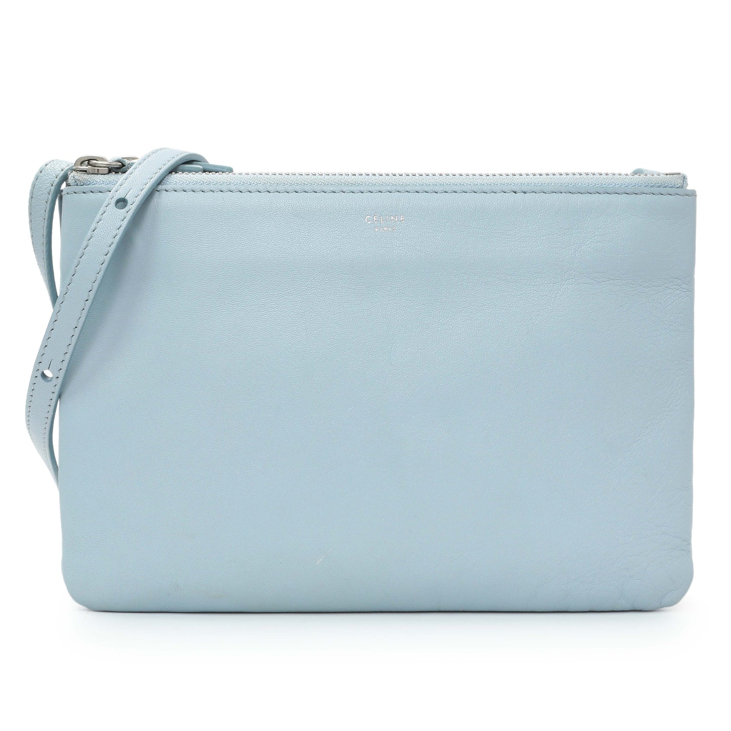 Exclusive Celine Light Blue Lambskin Small Trio Crossbody Bag — Front View