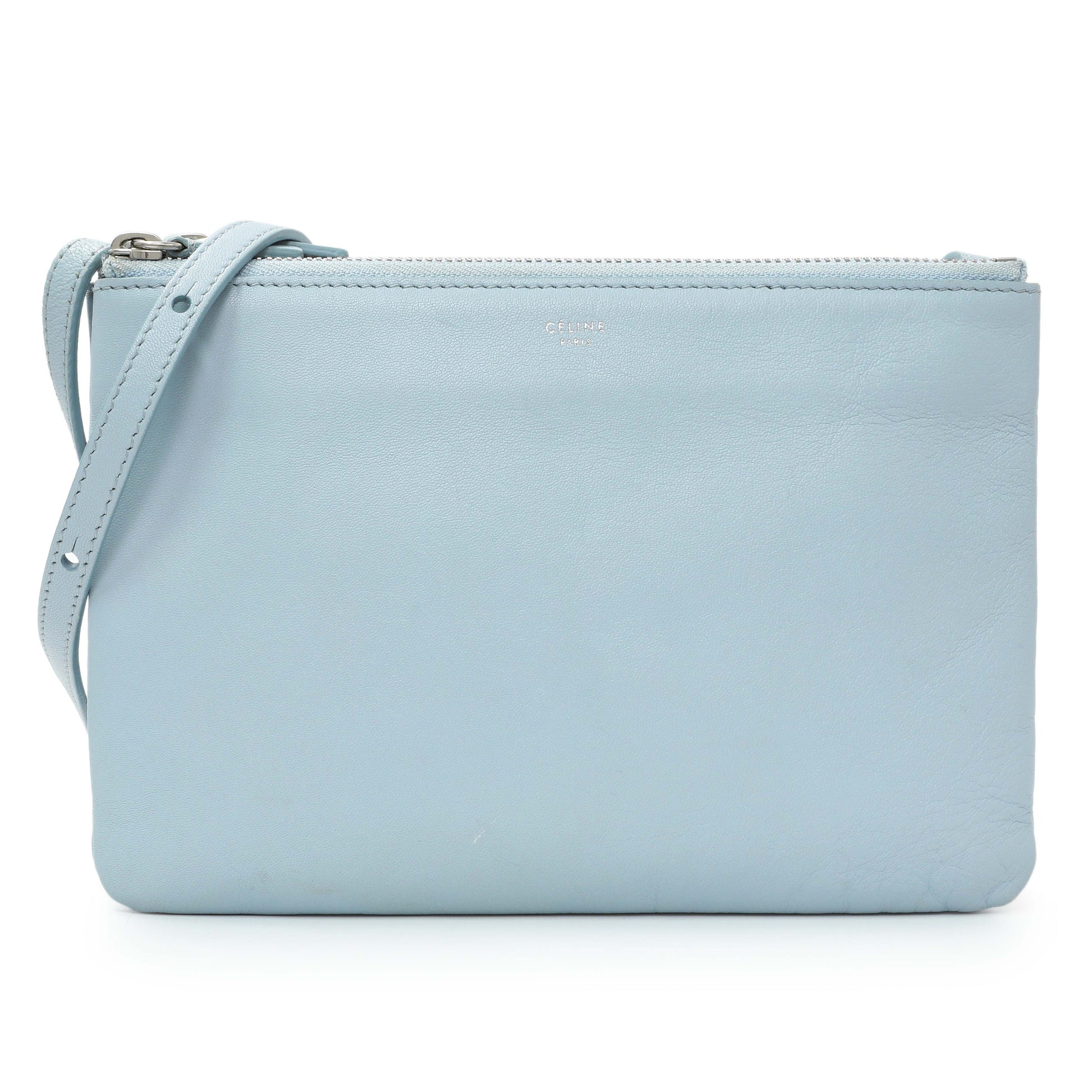 Exclusive Celine Light Blue Lambskin Small Trio Crossbody Bag — Front View