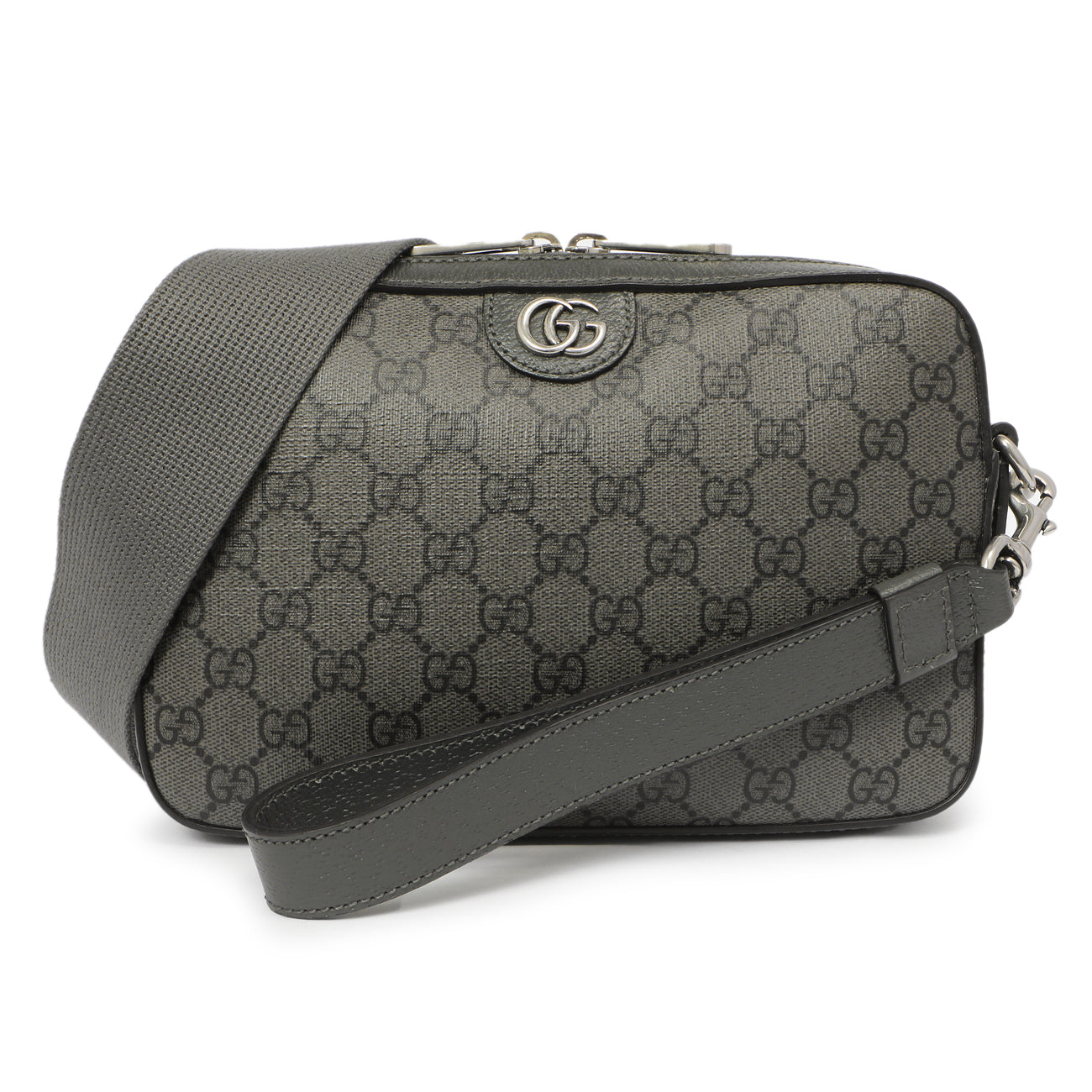 Exclusive Gucci Grey GG Supreme Monogram Ophidia Crossbody — Front View