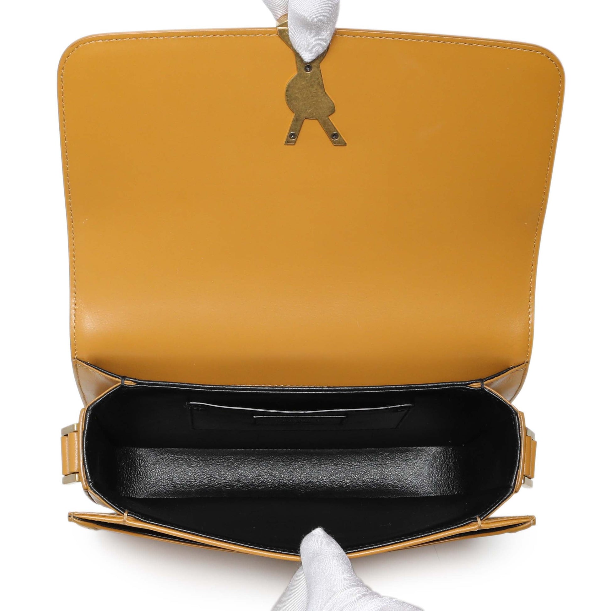 Exclusive Saint Laurent Dark Sun (Tan) Box Calfskin Medium Solferino Satchel — Top View
