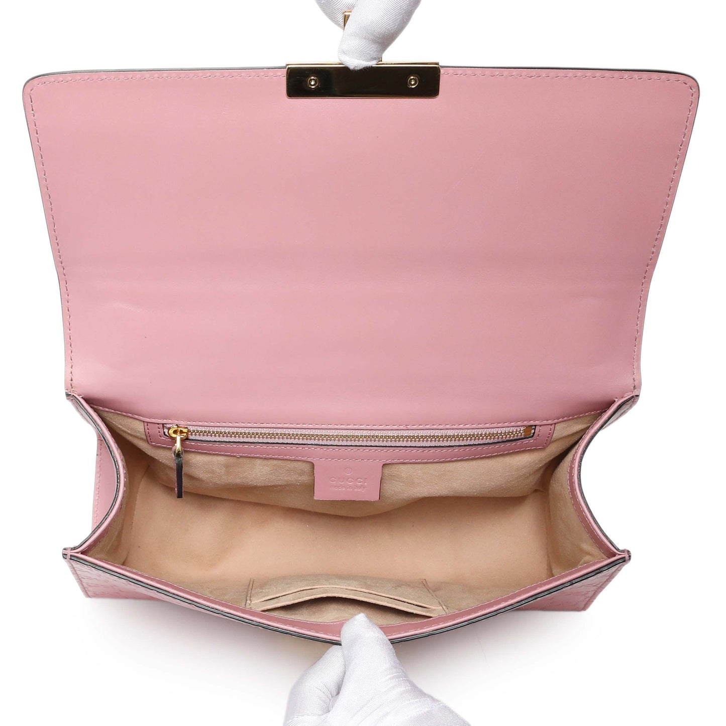 Exclusive Gucci Pink Calfskin Medium Guccissima Padlock Flap Shoulder Bag — Alternate View 8