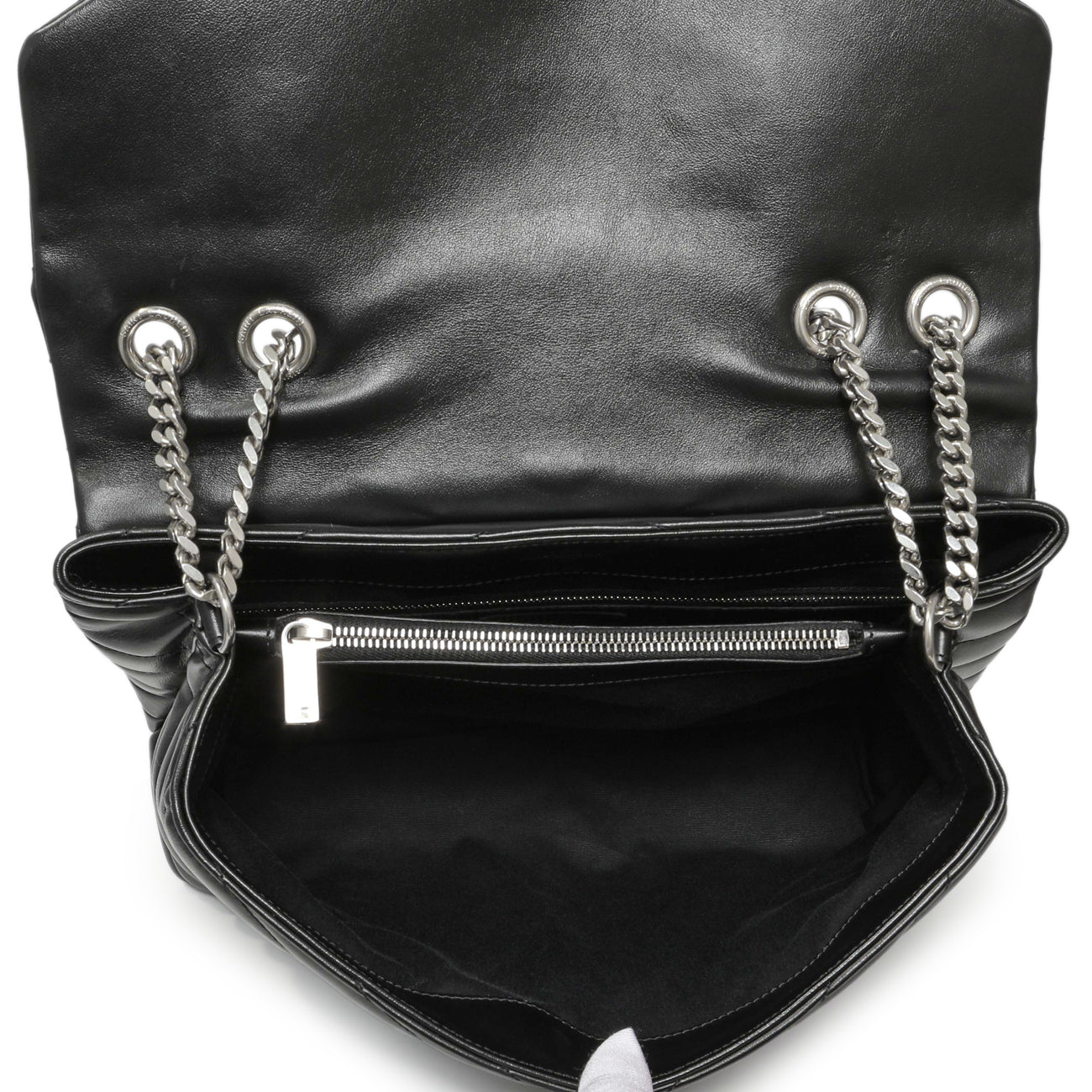 Exclusive Saint Laurent Black Calfskin Y Quilted Monogram Medium Loulou Chain Satchel — Alternate View 8