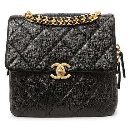 Exclusive Chanel Quilted Black Caviar Chain Melody Backpack — Front View