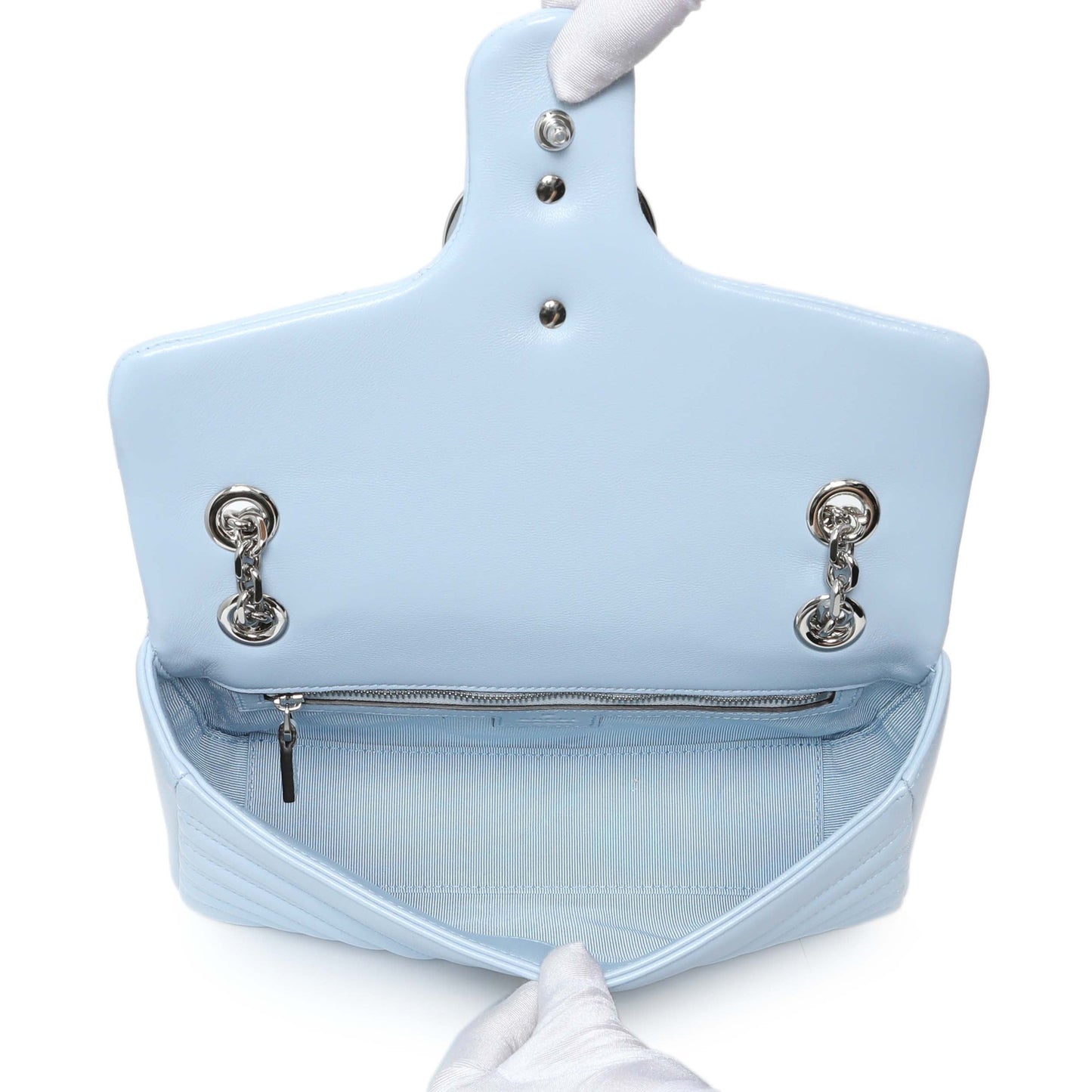 Exclusive Gucci Light Blue Calfskin Matelasse Medium GG Marmont Shoulder Bag — Top View
