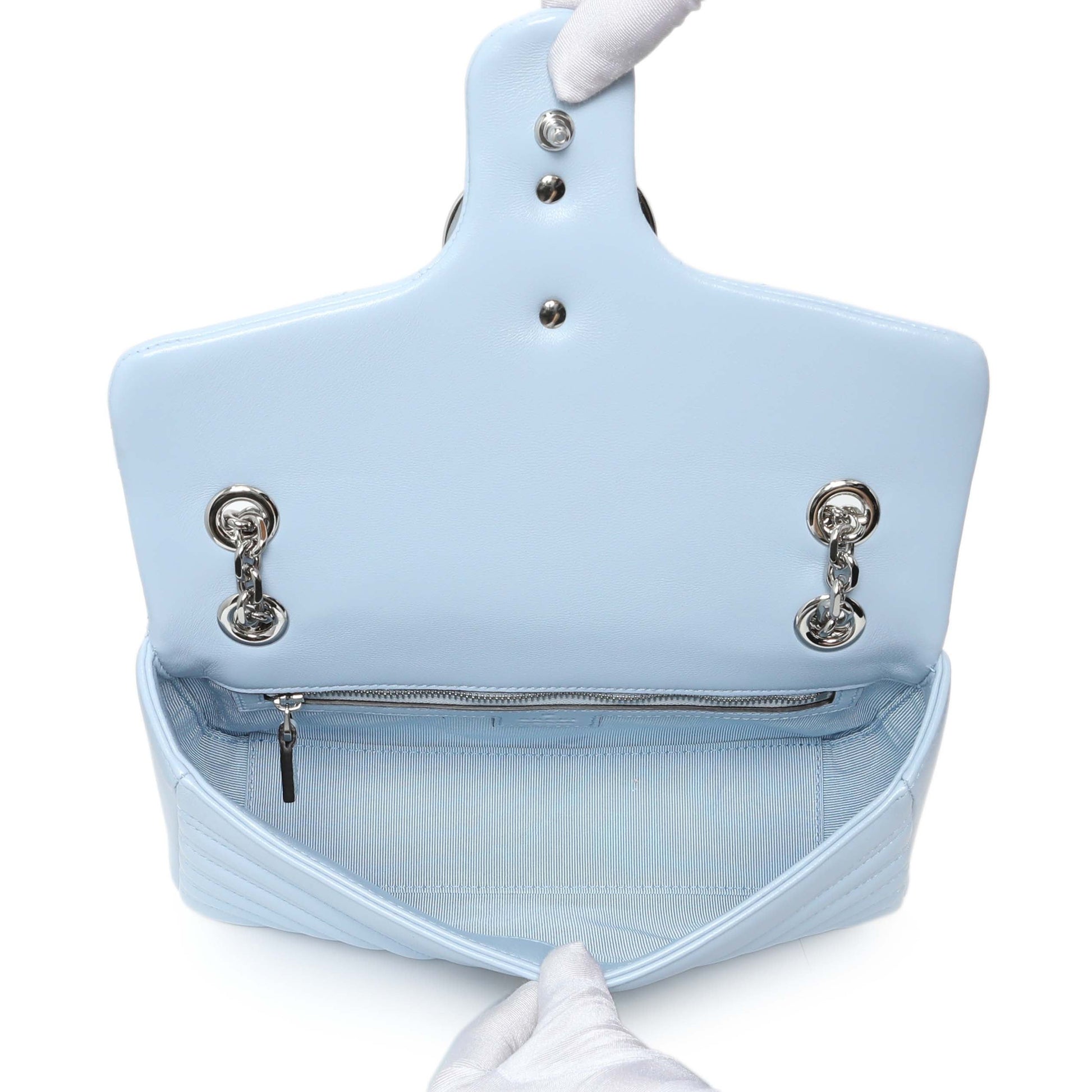 Exclusive Gucci Light Blue Calfskin Matelasse Medium GG Marmont Shoulder Bag — Top View