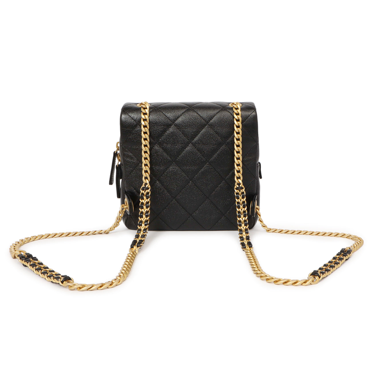 Exclusive Chanel Quilted Black Caviar Chain Melody Backpack — Side View