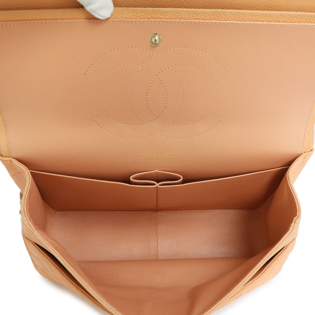 Exclusive Chanel Peach Quilted Caviar Jumbo Classic Double Flap — Alternate View 10