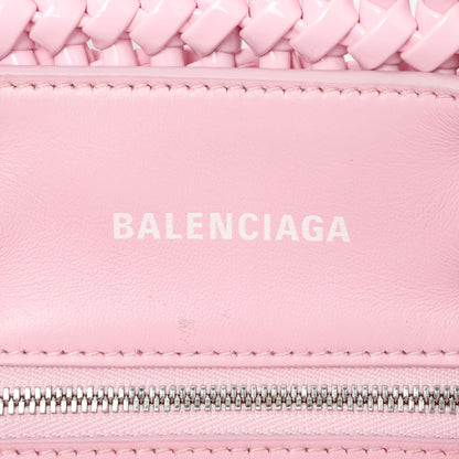Exclusive Balenciaga Pink Faux Calfskin Braided Varnished XXS Bistro Basket — Detail View