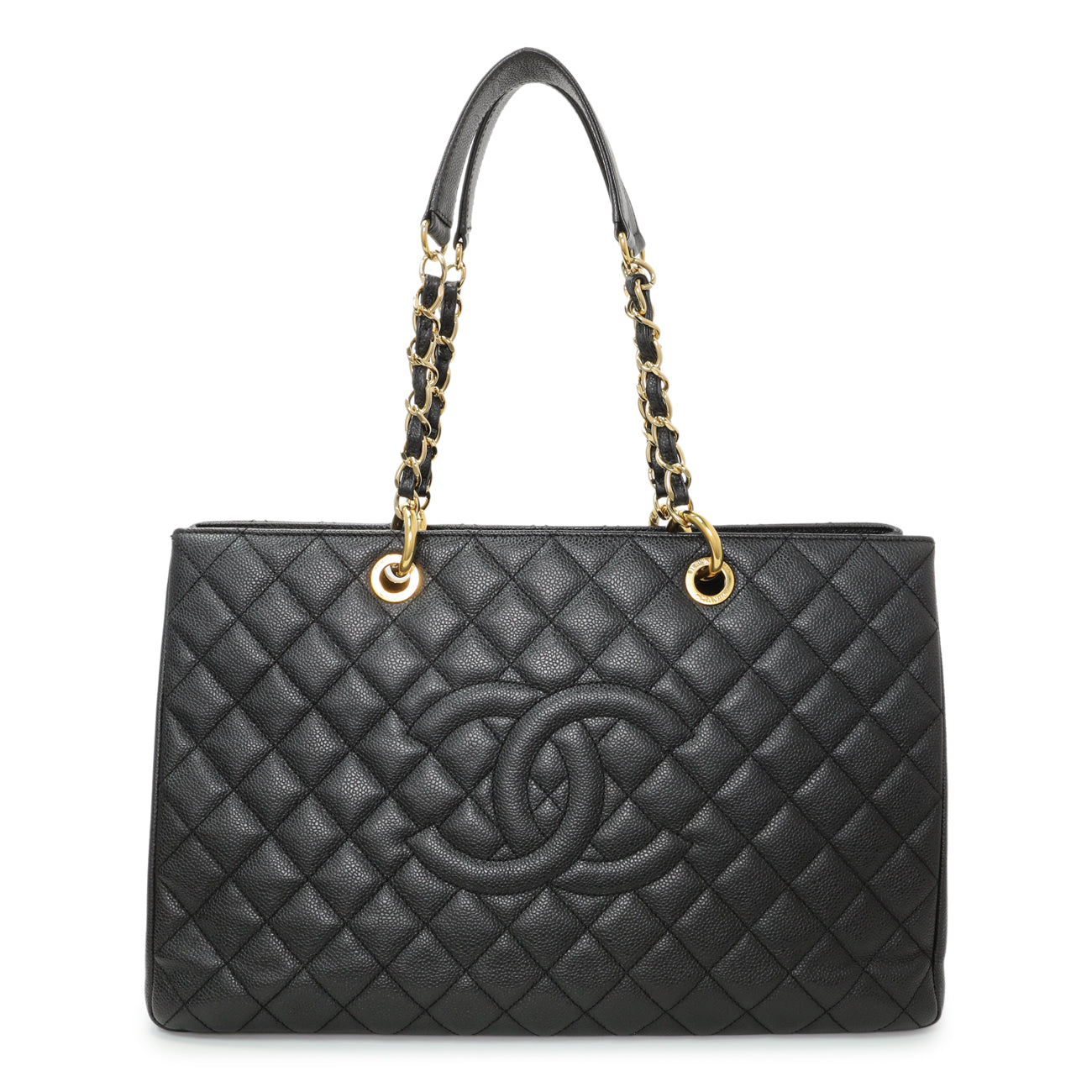 Exclusive Chanel Black Quilted Caviar XL Grand Shopping Tote GST — Front View