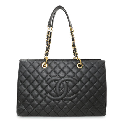 Exclusive Chanel Black Quilted Caviar XL Grand Shopping Tote GST — Front View