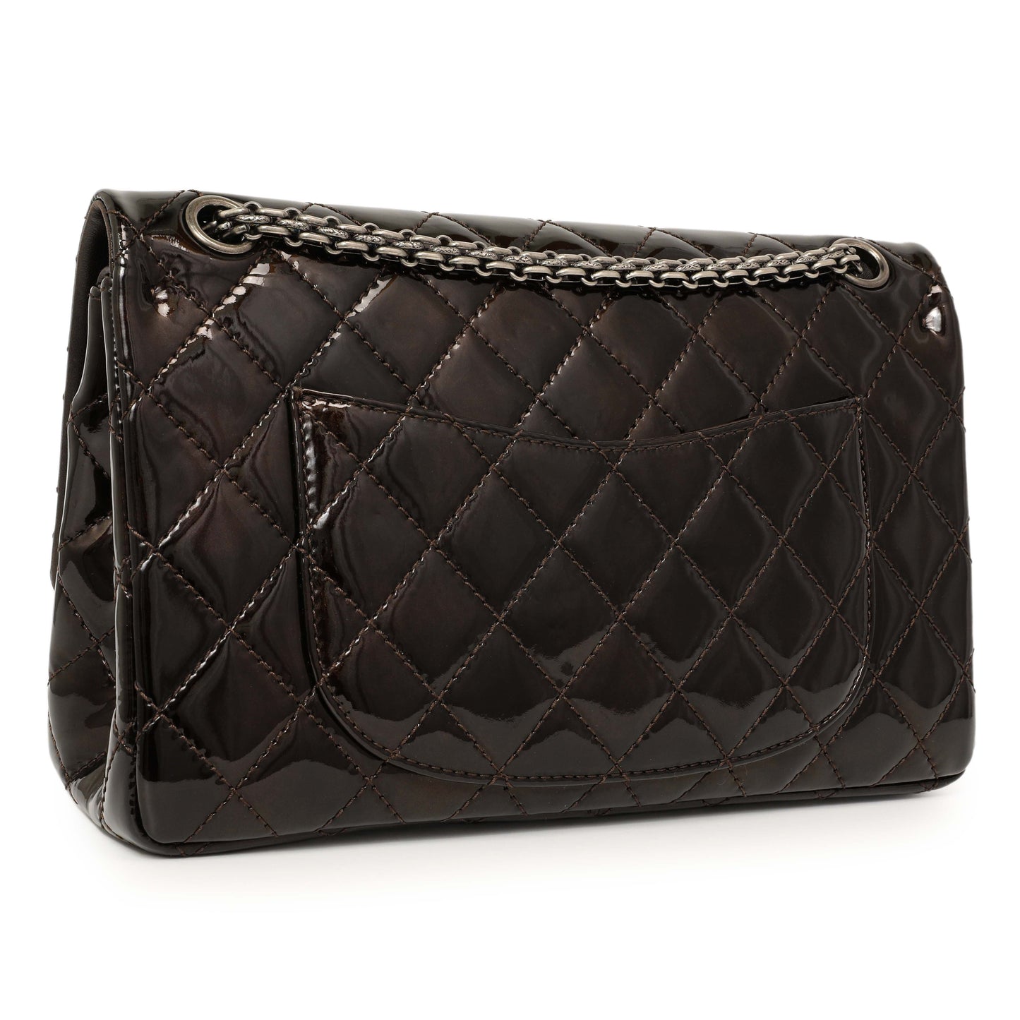Exclusive Chanel Metallic Brown Quilted Patent 2.55 Reissue 226 — Side View