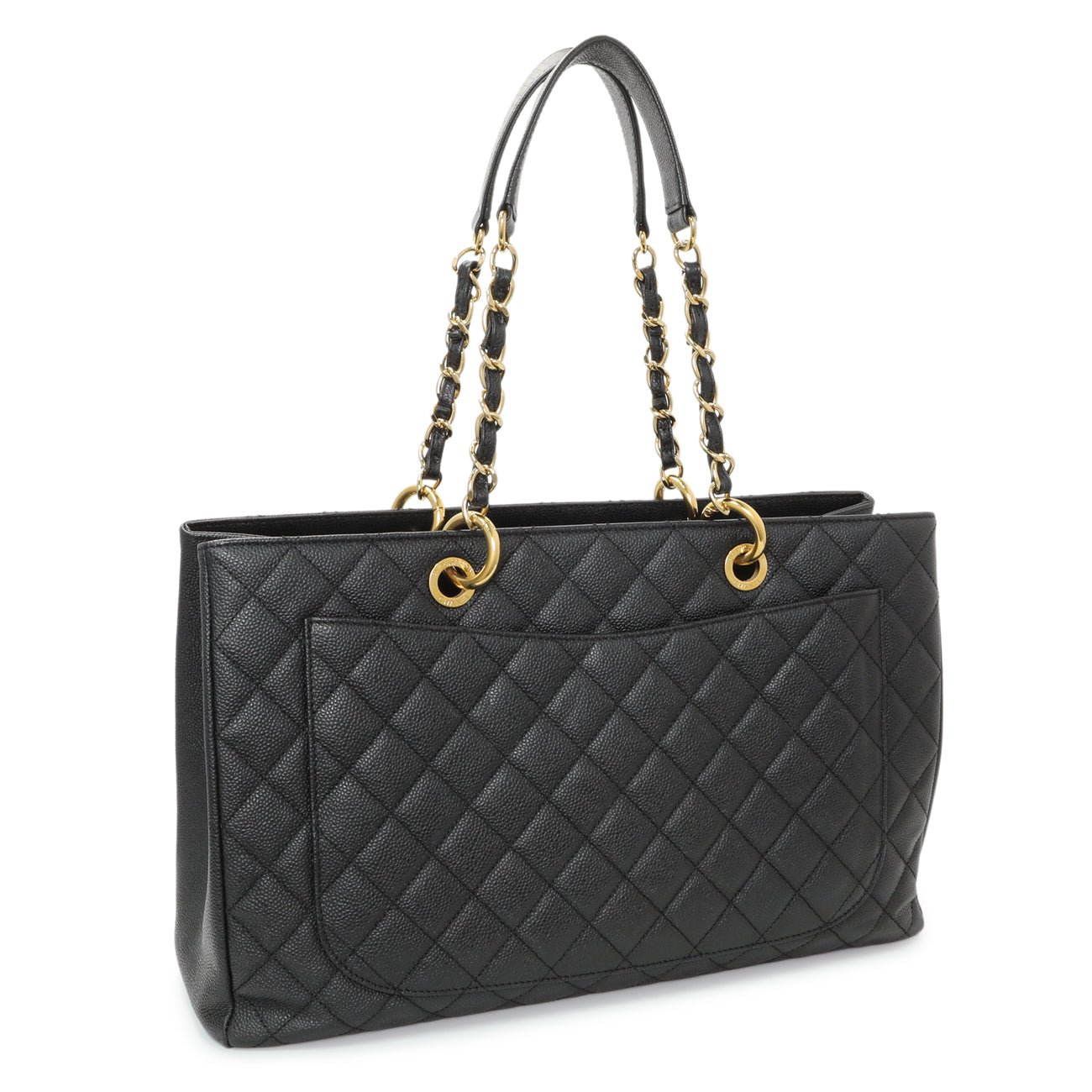 Exclusive Chanel Black Quilted Caviar XL Grand Shopping Tote GST — Side View