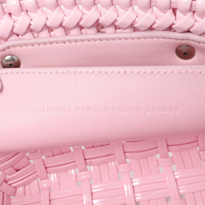 Exclusive Balenciaga Pink Faux Calfskin Braided Varnished XXS Bistro Basket — Lifestyle View