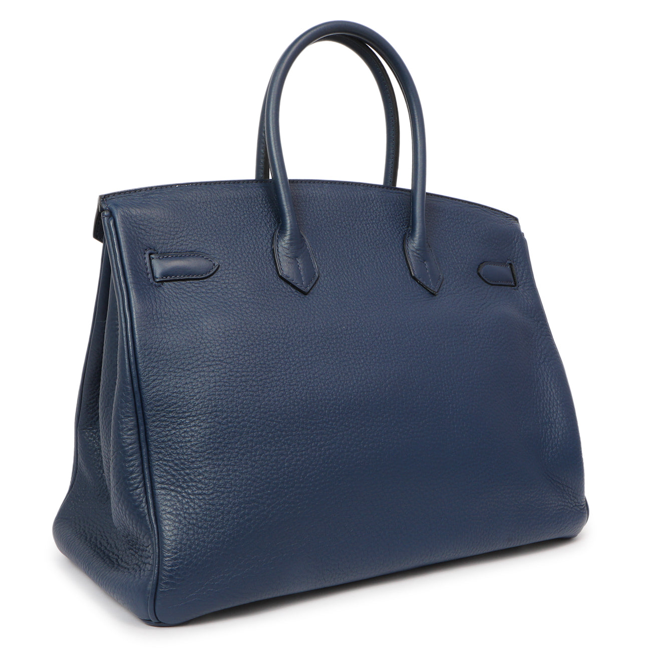 Exclusive Hermes Bleu Saphir Clemence Birkin 35 — Side View