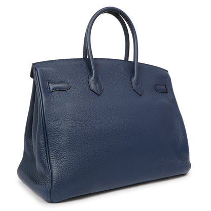 Exclusive Hermes Bleu Saphir Clemence Birkin 35 — Side View