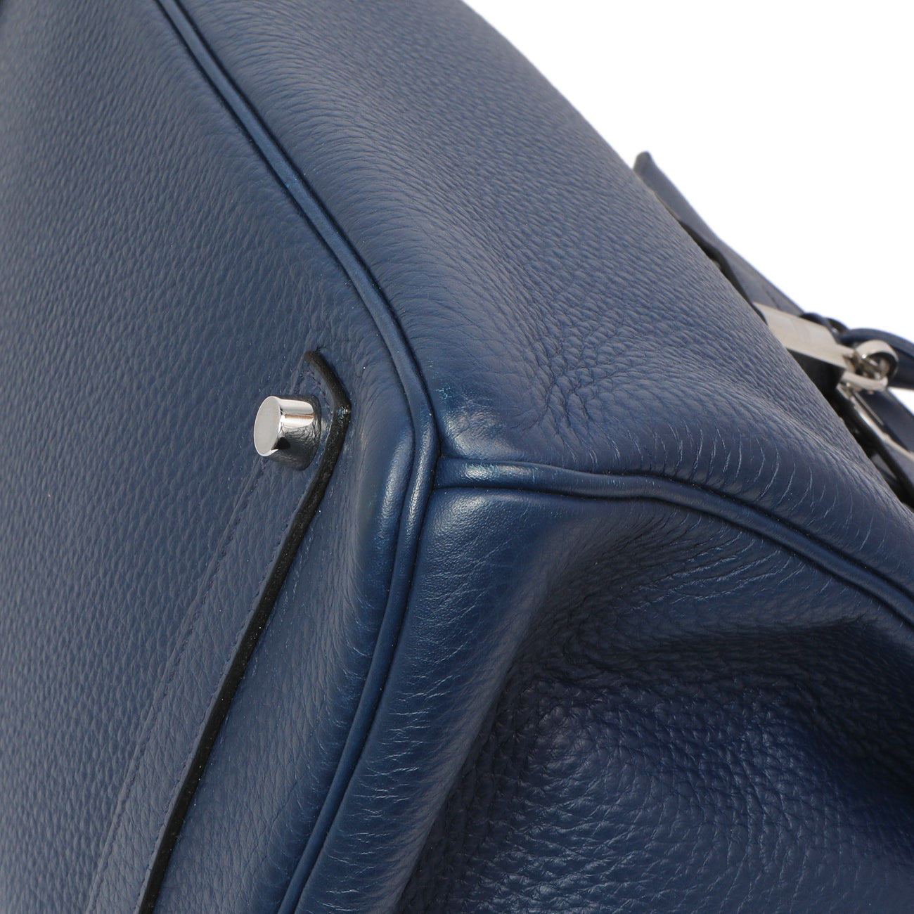 Exclusive Hermes Bleu Saphir Clemence Birkin 35 — Detail View