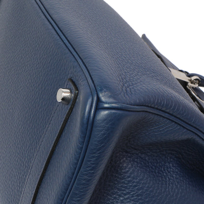 Exclusive Hermes Bleu Saphir Clemence Birkin 35 — Detail View
