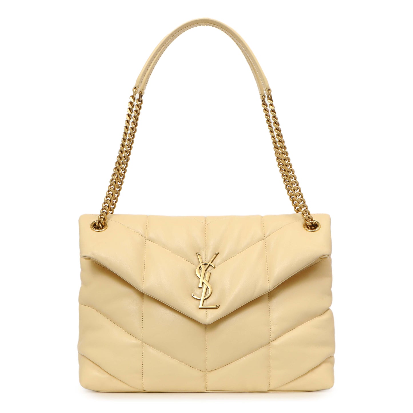 Exclusive Saint Laurent Jaune Pale Lambskin Medium Loulou Puffer — Front View