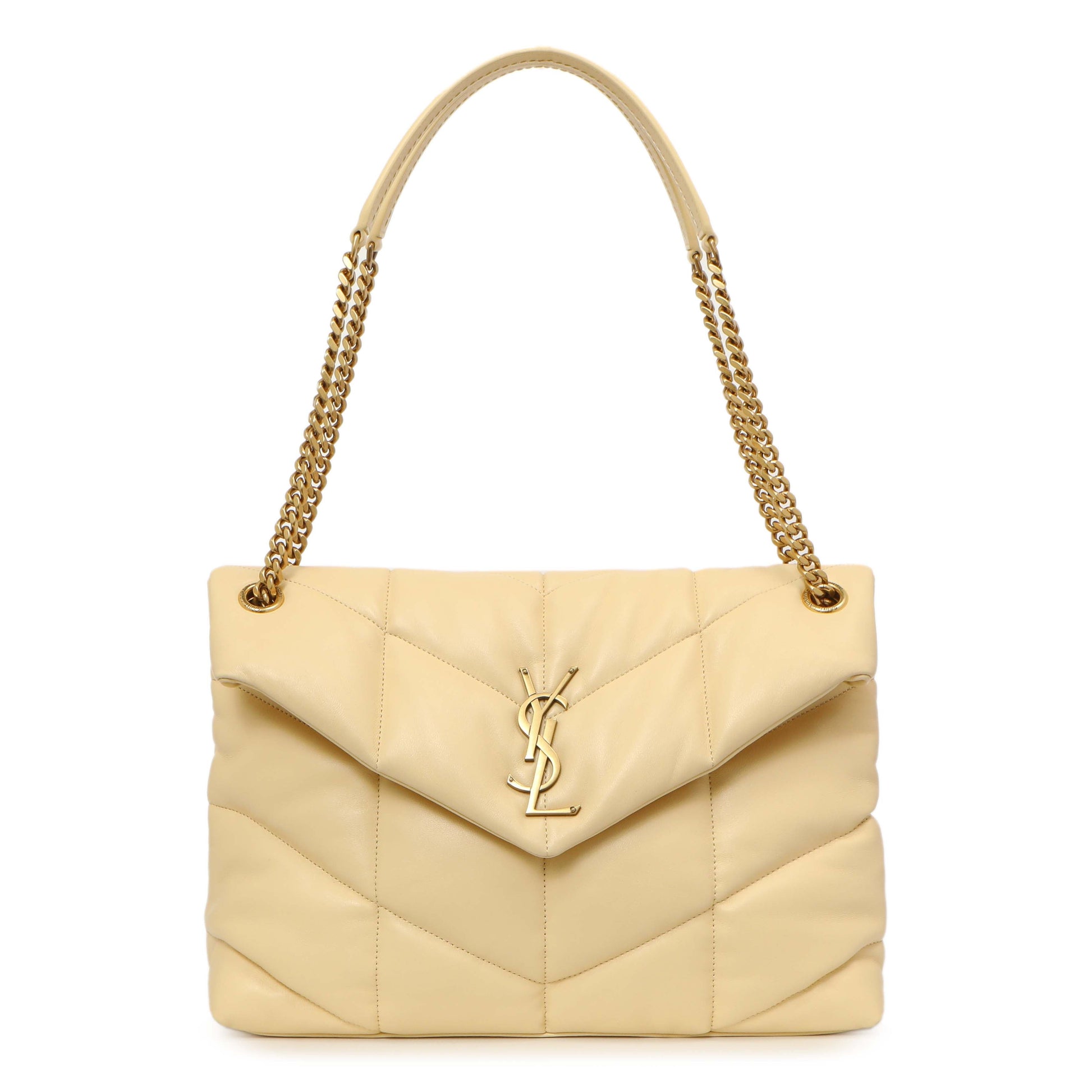 Exclusive Saint Laurent Jaune Pale Lambskin Medium Loulou Puffer — Front View